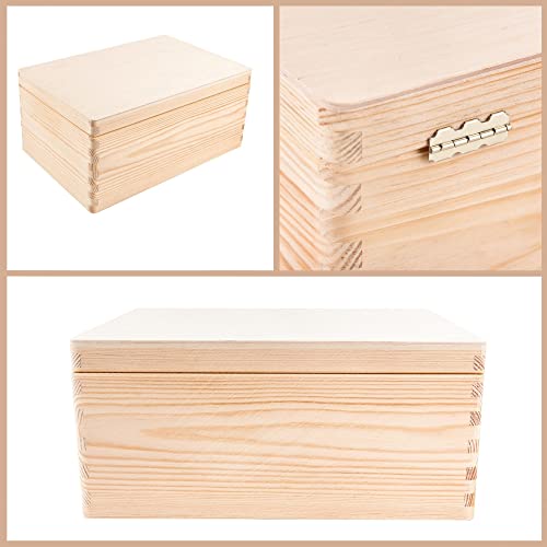Creative Deco Large Wooden Storage Box with Hinged Lid | 11.8 x 7.87 x 5.51 inches (+-0.5) | Plain Unpainted Gift Box for Shoes Crafts Clothes Creative Deco
