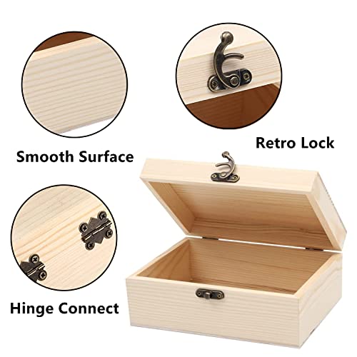RHBLME 8 Pack Unfinished Wooden Boxes for Crafts, 8 x 4 x 2 Inch Wooden Box with Hinged Lid and Front Clasps, Unpainted Wooden Box for Crafts DIY RHBLME