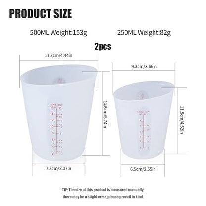 wugongshan 2 Pcs 250 ml/500 ml Silicone Measuring Cups, Silicone Reusable Mixing Pouring Measure Cups, Melt Stir Squeeze & Pour Measuring Cups for - WoodArtSupply