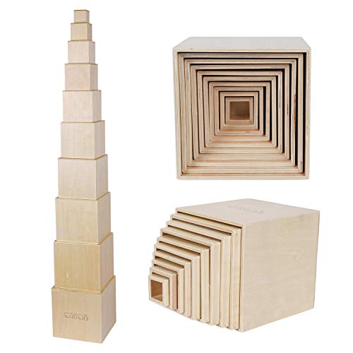 TOWO Wooden Stacking Boxes-Nesting and Sorting Cups Blocks for Toddlers-Stacking Cubes Educational Learning Toys for 2 Years Old Montessori Materials Toys of Wood Oxford