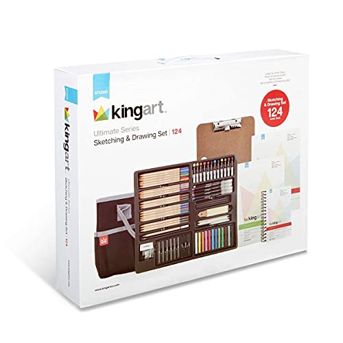 KINGART 152 Ultimate Series 124 Pc. Pastel and Pencil Sketching & Drawing Art Set with Paper Pads, For All Skill Levels including Beginner/Student, KINGART