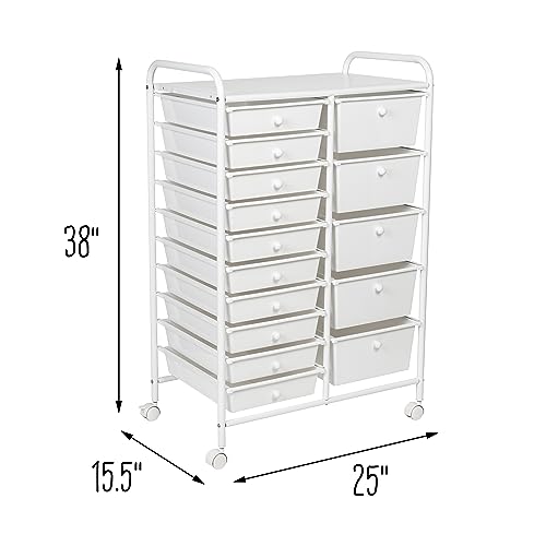 Honey Can Do 15-Drawer Metal Rolling Storage Cart, White CRT-09106 White Honey-Can-Do