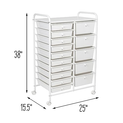 Honey Can Do 15-Drawer Metal Rolling Storage Cart, White CRT-09106 White