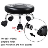WKWKER Modern Roller Seat PU Leather Low Round Rolling Stool 360° Swivel Small Stool with Universal Caster Wheels Foot Stool for Home Office Garage WKWKER