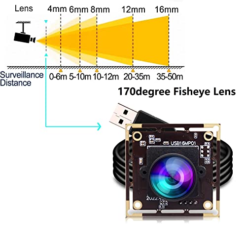 16MP USB Fisheye Camera Wide Angle PC Camera for Computer Raspberry Pi Mini UVC USB2.0 Webcam Board IMX298 USB Security Camera Module CCTV Laser - WoodArtSupply