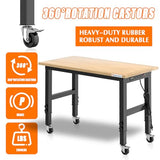 LARBANKE 48" Adjustable Workbench with Wheels,Heavy-Duty Rubber Wood Worktable with Power Outlets & Precision Scales & Foot Pads,2000 LBS Load LARBANKE