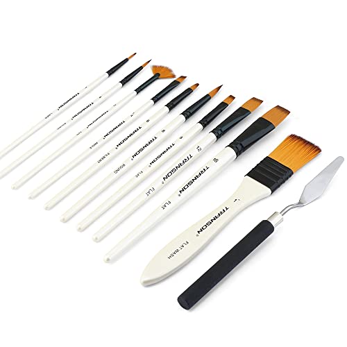 Transon Paint Brush Kit 10pcs Art Brushes and 1 Paint Spatula with Brush Case - WoodArtSupply