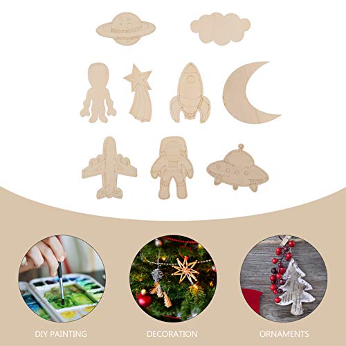 Home Decor Decor Decoration 27pcs Unfinished Wood Space Slices Blank Wood Astronaut Discs Spaceship Alien Chips DIY Arts Crafts for Space Themed EXCEART