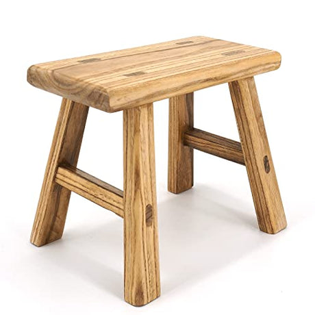 ANQILEE Handmade Solid Wood Stool Milking Stool 10" Height Wooden Step Stool Simple Wooden Viking Stool (12" Long 6" Wide) ANQILEE