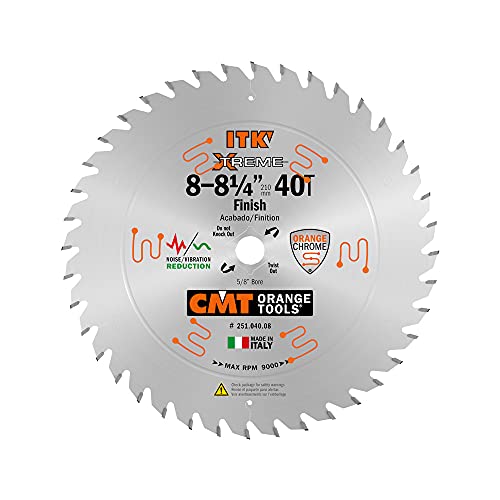 CMT 251.040.08 ITK Industrial Finish Saw Blade, 8-8-1/4-Inch x 40 Teeth 1FTG+4ATB Grind with 5/8-Inch<> Bore - WoodArtSupply