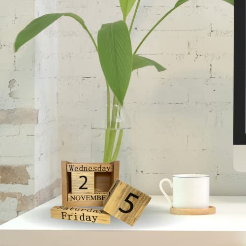 FULL OF INNOVATION Block calendar for desk, wooden rustic decor, 2024 and perpetual, wood office accesory, date day week month, new year, father FULL OF INNOVATION