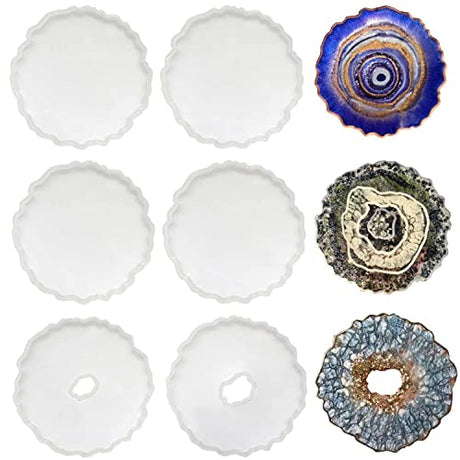 ResinWorld 6 Pack Geode Coaster Molds for Resin + 3 Tier Resin Mold, Cake Stand Molds for Resin ResinWorld