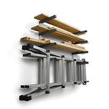 BORA Wood Organizer and Lumber Storage Metal Rack with 4-level Wall Mount - Indoor and Outdoor Use, White & Gray - PBR-0420 Bora