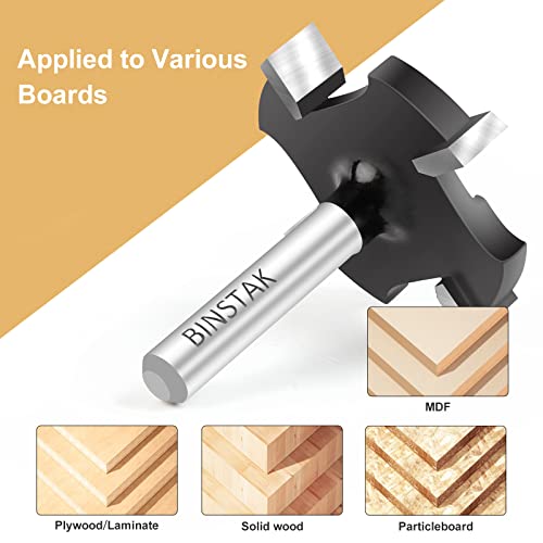 BINSTAK CNC Spoilboard Surfacing Router Bit 1/4 Inch Shank, Extra Large 1-1/2 Inch Cutting Diameter, Slab Flattening Router Bit Planing Bit Wood BINSTAK