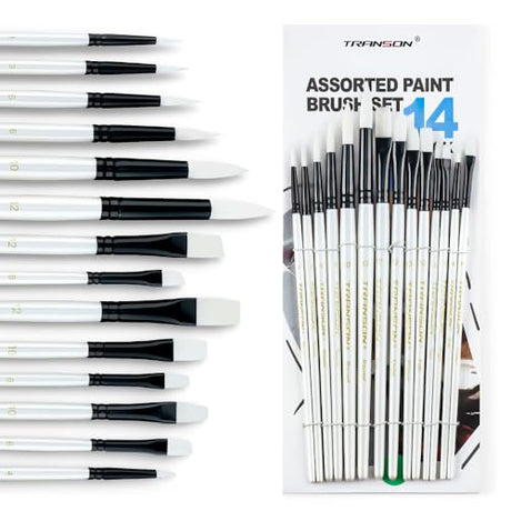 Transon 14pcs Art Painting Brush Set for Acrylic, Watercolor, Gouache, Oil and Hobby Painting White Color TRANSON