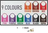 SAKURA Pigma Micron 05 Pack of 9 Colours, Black, Orange, Brown, Red, Pink, Green, Purple, Blue, Sepia SAKURA