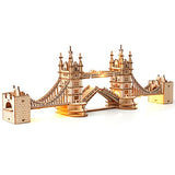 ROBOTIME 3D Puzzle Wooden Craft Kits with LED Light DIY Tower Bridge Construction Model Kit to Build for Teens Brain Teaser Puzzle Home Decor ROBOTIME
