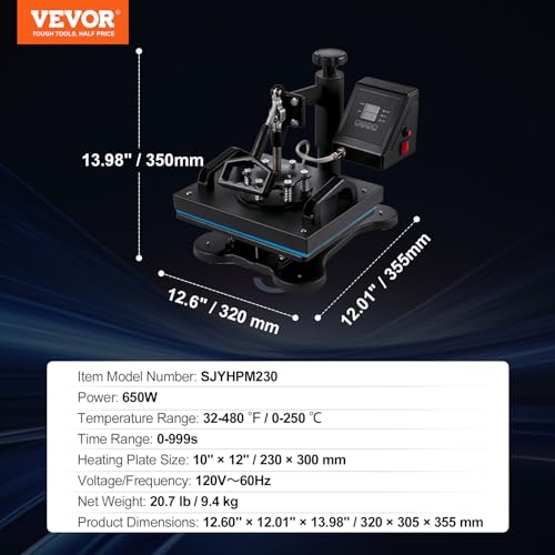 VEVOR Heat Press, Clamshell 12x10in Sublimation Transfer Printer, Digital Precise LCD Control Printing, Vinyl Heat Press for T-Shirts Bags Garments VEVOR