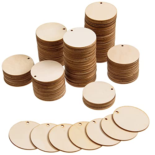 200 Pieces Unfinished Wood Circles with Holes, 2 Inch Wood Circles for Crafts, Small Round Wooden Discs Wood Blanks Round Cutouts Ornaments Slices - WoodArtSupply