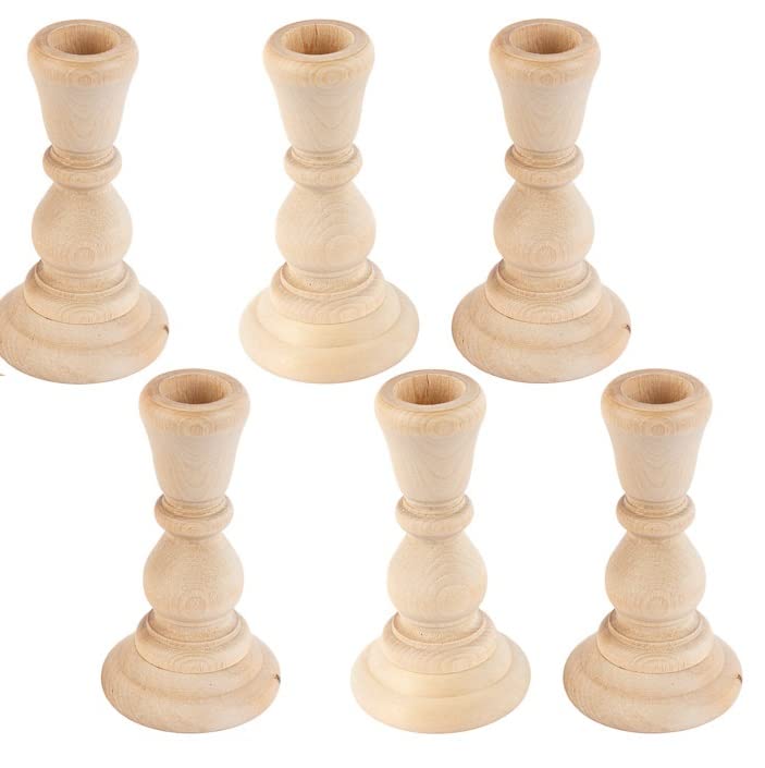 Unfinished Natural Wood Candle Sticks by Factory Direct Craft - Set of 6 Wooden Candle Holders for DIY Crafts and Decorating Made in USA (Sizes 4"H) Factory Direct Craft