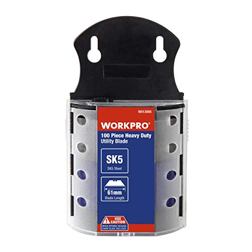 WORKPRO Utility Knife Blades, SK5 Steel, 100-Pack with Dispenser - WoodArtSupply