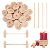 OLYCRAFT 30Pcs 1.9x0.6 Inch Wooden Craft Wheels with 15Pcs 5.9 Inch Wooden Sticks Unfinshed Wooden Wheel Large Wood Wheels Round Wooden Craft Wheels OLYCRAFT