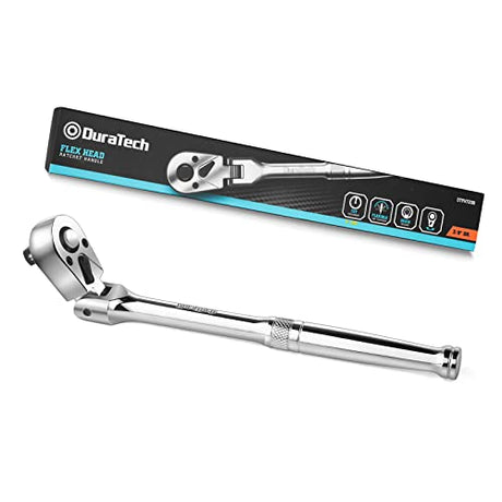 DURATECH 3/8" Drive Flex-Head Ratchet, 72-Tooth Ratchet Wrench, Quick-release, Reversible Switch, Full-Polished Chrome Plating, Alloy Steel DURATECH