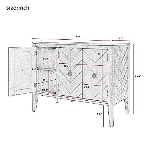 Quarte Accent Wooden Storage Sideboard Cabinet with Adjustable Shelf and 3 Doors, Antique Console Table Entryway Buffet Cabinet for Hallway/Living