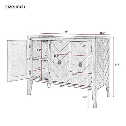 Quarte Accent Wooden Storage Sideboard Cabinet with Adjustable Shelf and 3 Doors, Antique Console Table Entryway Buffet Cabinet for Hallway/Living