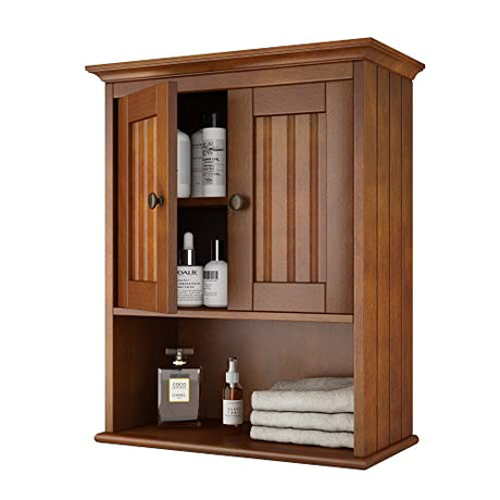 Treocho Wood Wall Cabinet, Bathroom Medicine Cabinet Storage with Doors and Adjustable Shelf, Rustic Cabinet Wall Mounted for Bathroom, Livingroom, Treocho