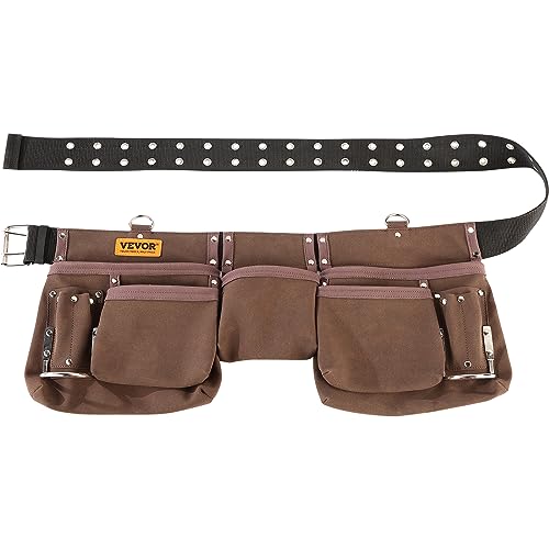 VEVOR Tool Belt, Adjusts from 29 Inches to 54 Inches, Heavy Duty Tool Pouch Bag with Dual Hammer Loops, Tool Bag for Electrician, Carpenter, VEVOR