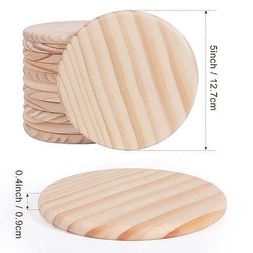 12 Pack Unfinished Wood Coasters, GOH DODD 5 Inch Wooden Coasters Crafts Blanks for DIY Drawing Painting Laser Engraving Wood Burning, Round GOH DODD