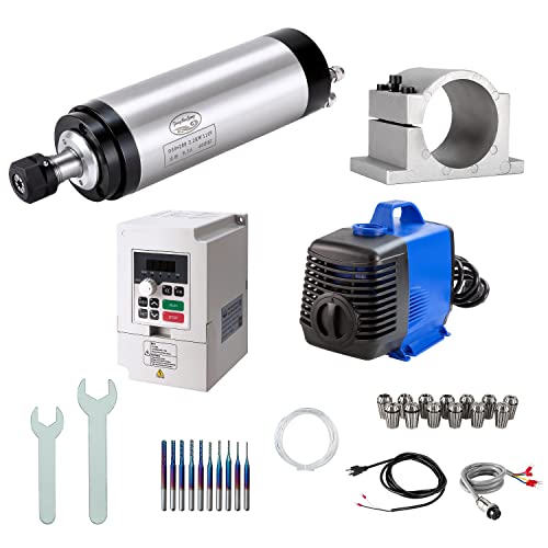 CNC Spindle Motor Kits, 110V 2.2KW 80mm Water Cooled Spindle Motor CNC motor +110V 2.2KW VFD+Clamp Mount +Water Pump+ Water pipe+ER20 Collet set + Zhong Hua Jiang