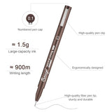 Bianyo Sepia Micro Pen Set, 12 Assorted Sizes Drawing Pens with Bonus Pouch Bag, Water-Resistant Archival and Pigment Ink Art Pens, Precision Drawing Bianyo