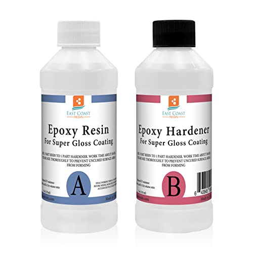 Epoxy Resin 8 oz Kit | 1:1 Crystal Clear Resin and Hardener for Super Gloss Coating | For Bars, Tabletop, Art, Jewelry, Casting Molds | Safe for Use East Coast Resin