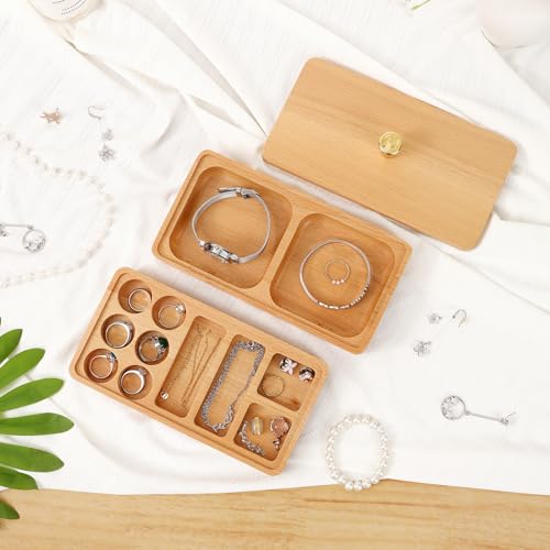 Yhwocd Wooden Stackable Jewelry Box with Lid, Wood Stackable Jewelry Trays, Jewelry Holder Organizer for Earrings, Rings, Necklace, Pendant, Yhwocd