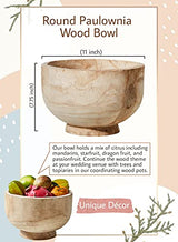 Serene Spaces Living 11" Paulownia Wood Round Bowl, Handmade Wooden Decorative Bowl Fruit Basket for Décor, Parties, Wedding Centerpiece, Floral Serene Spaces Living