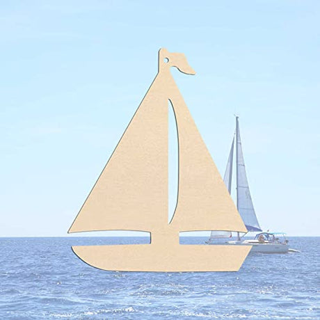 20pcs Sailboat Shape Wood Cutouts DIY Crafts Blank Boat Unfinished Wooden Gift Tags Ornaments with Ropes for Summer Ocean Sea Theme Party Decoration JANOU