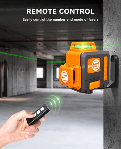 SUNPOW Laser Level 3x360° Self Leveling, Green Beam Cross Line Laser Level Tool for Construction & Picture Hanging - Build-in Li-ion Battery, Type-C - WoodArtSupply