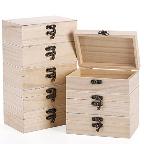 yarlung 8 Pack Unfinished Wooden Boxes for Crafts, 6x4x2 Inch Small Keepsakes Box Jewelry Storage Unpainted DIY Gifts Box for Treasure Chest, Art yarlung
