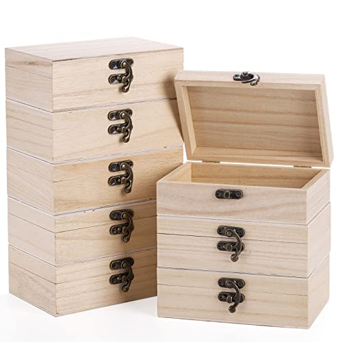 yarlung 8 Pack Unfinished Wooden Boxes for Crafts, 6x4x2 Inch Small Keepsakes Box Jewelry Storage Unpainted DIY Gifts Box for Treasure Chest, Art