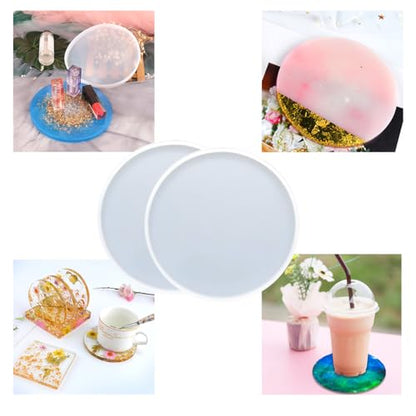 2pcs 7 Inch Resin Tray Molds, Round Rolling Tray Molds, Big Flat Round Coaster Resin Epoxy Silicone Board Molds for Resin Epoxy DIY Crafts