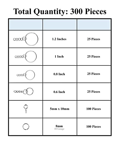 Mandala Crafts Split Key Ring with Chain Kit - Keychain Rings with Open Jump Rings for Keychains - Keychain Kit with Screw Eye Pins for Resin Mandala Crafts