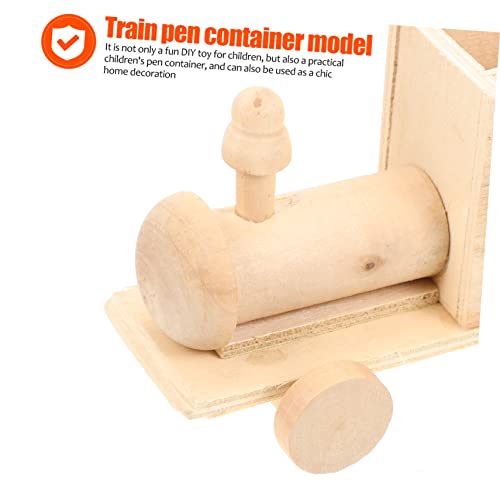 YARNOW 2pcs DIY Train Pen Holder Unfinished Wooden Toys Unfinished Blank Pen Cup Cute Pen Pot Statues Blank Wood Car Unpainted Wood Model Wooden YARNOW