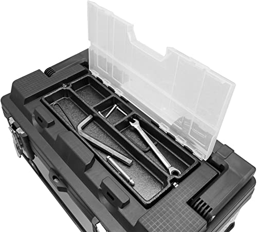 BIG RED A5519BR Torin 19" Stainless Steel and Plastic Portable Storage Tool Box Organizer with Metal Lock, Multiple Compartments, Clear Lid and BIG RED