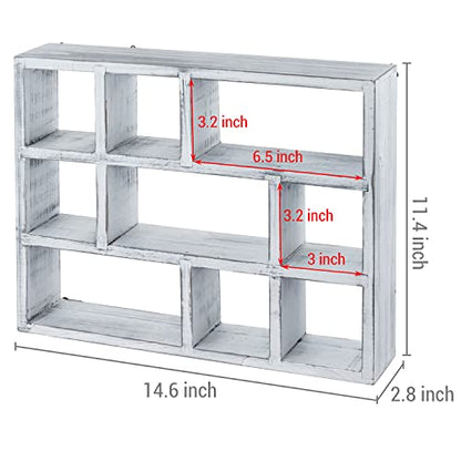 MyGift 15-Inch Vintage White Wood Wall-Mounted 9-Compartment Curio Shelf