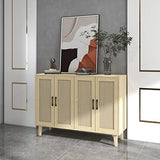 Panana Buffet Storage Cabinet with Rattan Decorating 4 Doors Living Room Kitchen Sideboard 48.43 x 34.65 x 15 inch (Natural Wood) Panana