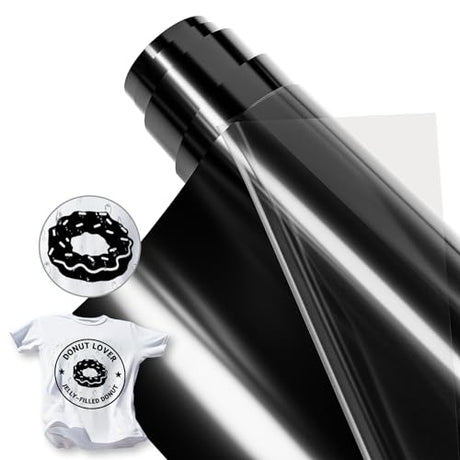 JAVIGA Heat Transfer Vinyl, Black HTV 12" x 10ft Black Iron on Vinyl Roll Compatible with Cricut All Cutting Machine and Heat Press, Black HTV Vinyl JAVIGA