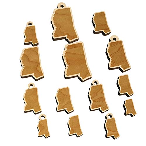 Mississippi State Silhouette Mini Wood Shape Charms Jewelry DIY Craft - 18mm (17pcs) - with Hole - WoodArtSupply