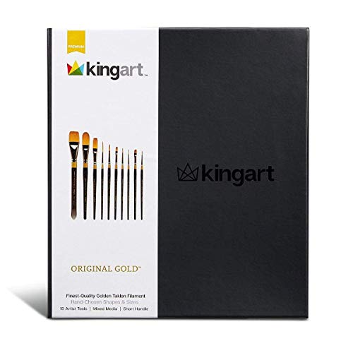KINGART Original Gold Series Premium Golden Taklon, Multimedia Artist Brushes, Gift Box, Set of 10 PCS KINGART